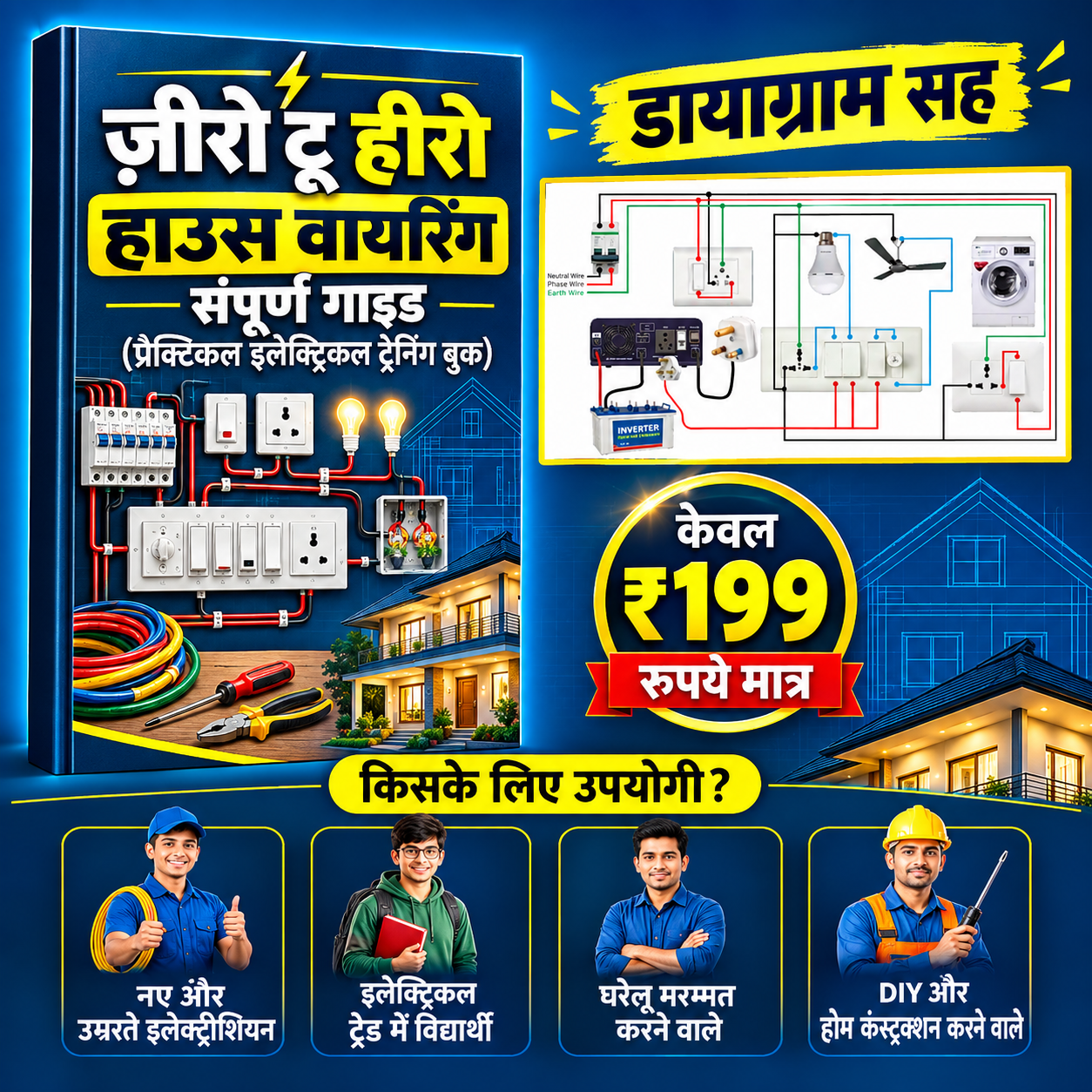 ज़ीरो टू हीरो: हाउस वायरिंग संपूर्ण गाइड (प्रैक्टिकल इलेक्ट्रिकल ट्रेनिंग ई-बुक - PDF)